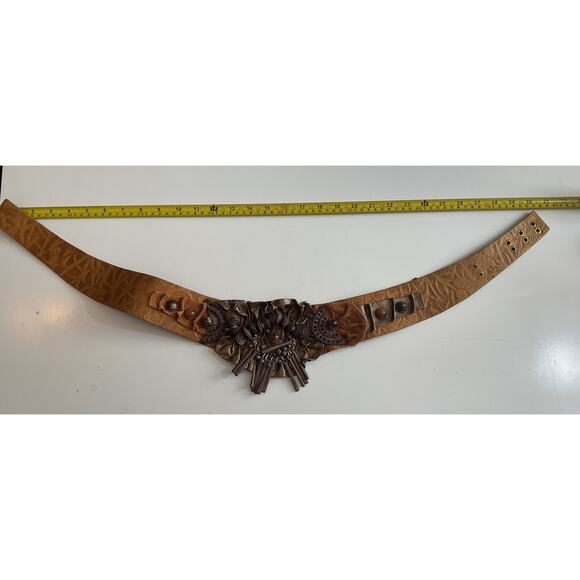 80s Nina Arjani Medium Leatherock Belt Black Blue Gold Leather - Picture 1 of 8